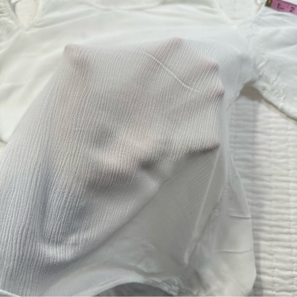 a.n.a Women's White Cold Shoulder Crew Neck Short White Tie Sleeve Blouse - Picture 9 of 10